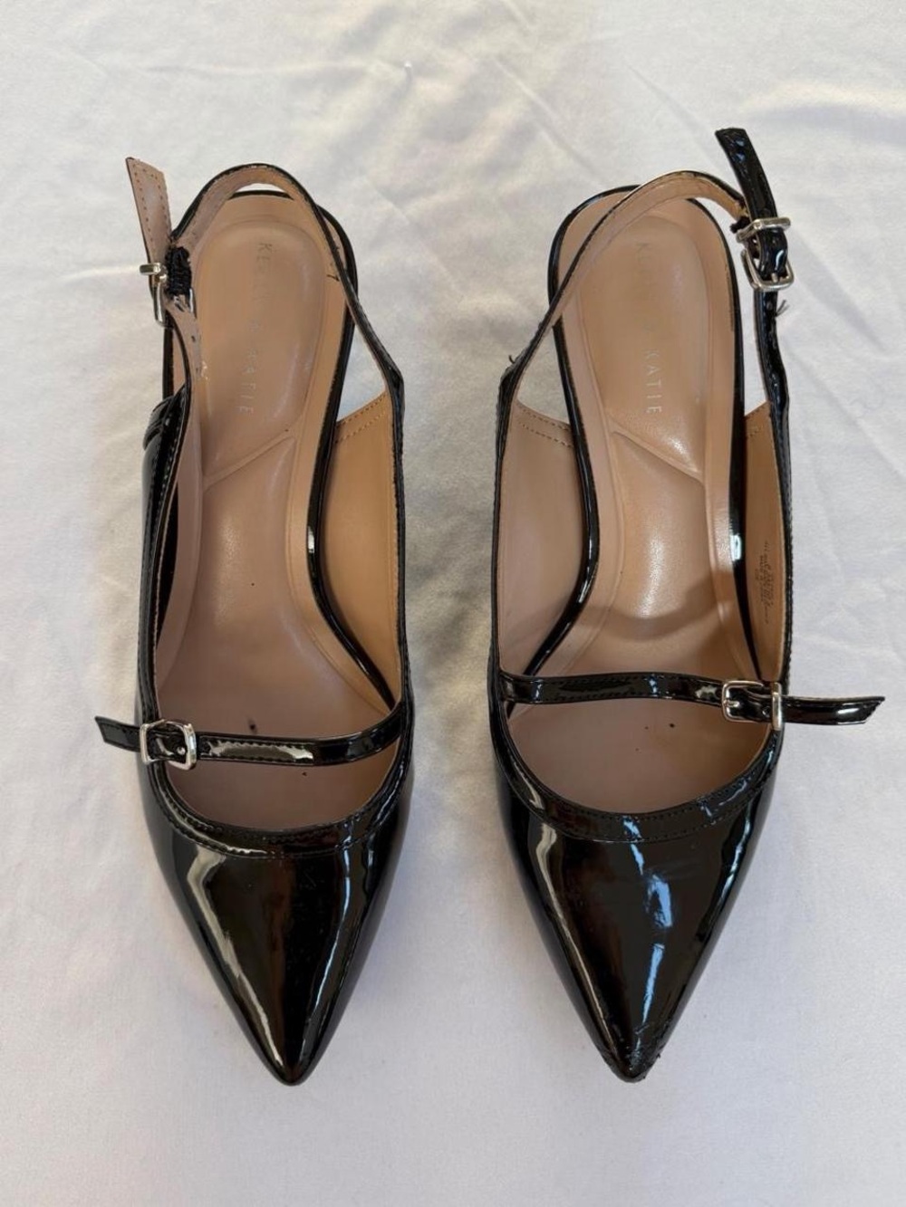 Black Patent Pointed-Toe Kitten Heels